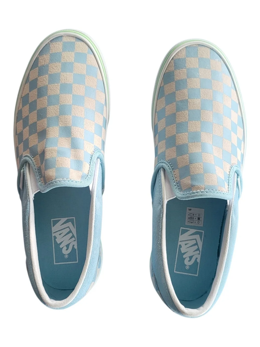 NEW Vans Classic Slip-On Crystal Blue Checkerboard Lime Green Suede M 8.5 W 10